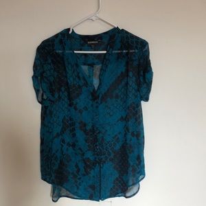 Teal print women’s sheer top!